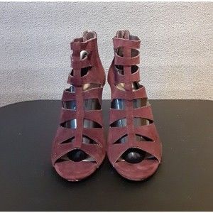 Saks Fifth Ave Plum Leather Zip Up Bootie Gladiator Heels Shoes Women's 8M 1675